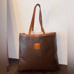 ✨ Vintage Celine Macadam Tote Bag – Classic Brown Canvas & Leather ✨